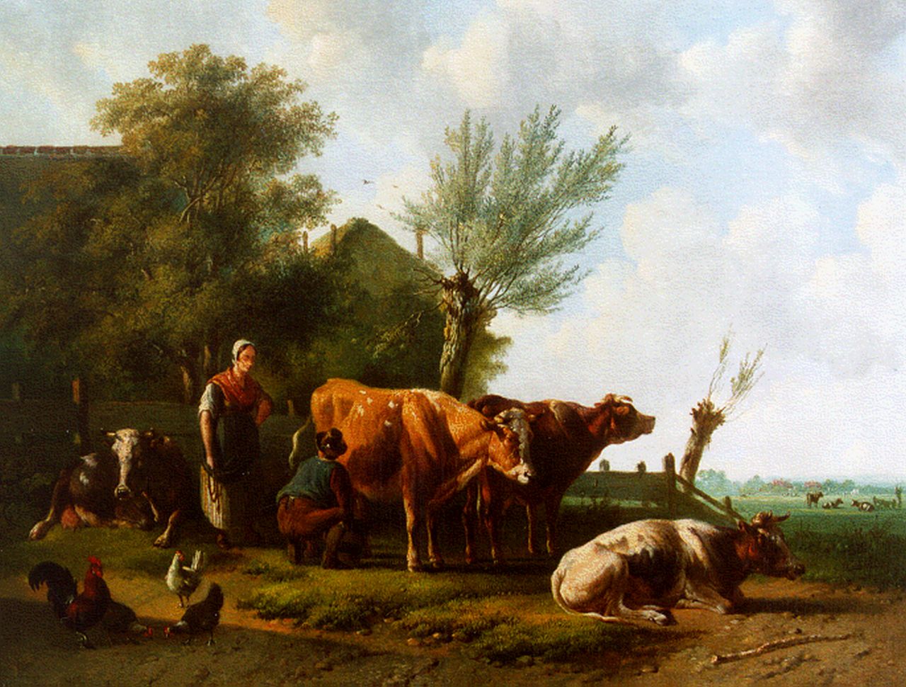 Verhoesen A.  | Albertus Verhoesen, Vee in boerenlandschap, olieverf op doek 35,0 x 46,0 cm, gesigneerd linksonder en gedateerd 1860