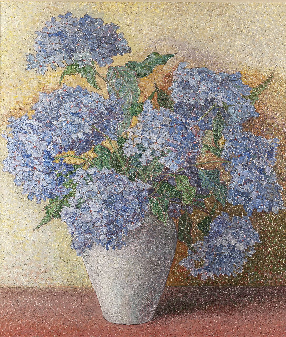 Nieweg J.  | Jakob Nieweg, Hortensia's, olieverf op doek 85,5 x 75,0 cm, gesigneerd rechtsonder en gedateerd 1926
