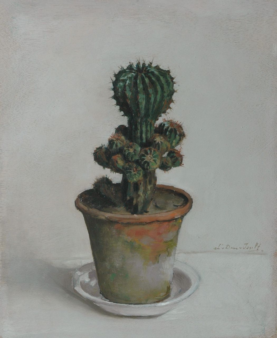 Dam van Isselt L. van | Lucie van Dam van Isselt, Cactus, olieverf op paneel 45,7 x 37,0 cm, gesigneerd rechts van het midden en te dateren ca. 1920