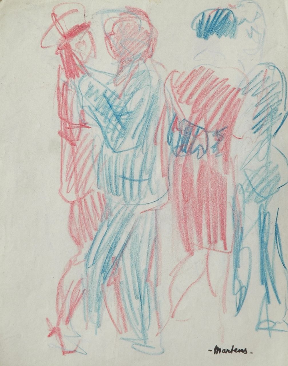 Martens G.G.  | Gijsbert 'George' Martens, Dansparen, gekleurd krijt op papier 20,2 x 16,0 cm, gesigneerd rechtsonder met naamstempel