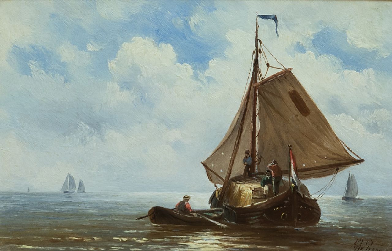 Prooijen A.J. van | Albert Jurardus van Prooijen, Hooitjalk op de Zuiderzee, olieverf op paneel 15,4 x 23,5 cm, gesigneerd rechtsonder