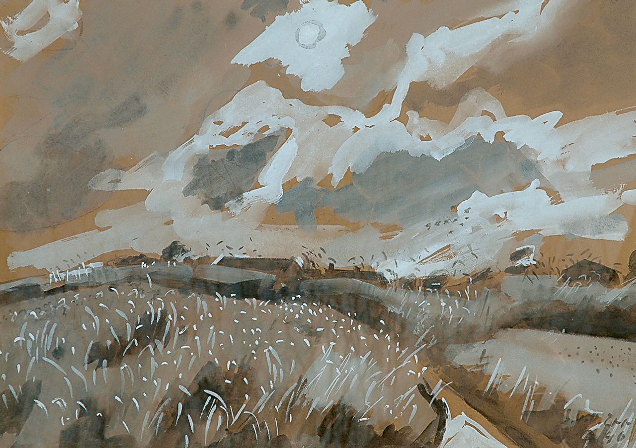 Zee J. van der | Jan van der Zee, Landschap met boerderijen, gouache op papier 41,5 x 58,5 cm, gesigneerd rechtsonder en gedateerd '46 Zee J. van der | Jan van der Zee, Landschap met boerderijen, gouache op papier 41,5 x 58,5 cm, gesigneerd rechtsonder en gedateerd '46