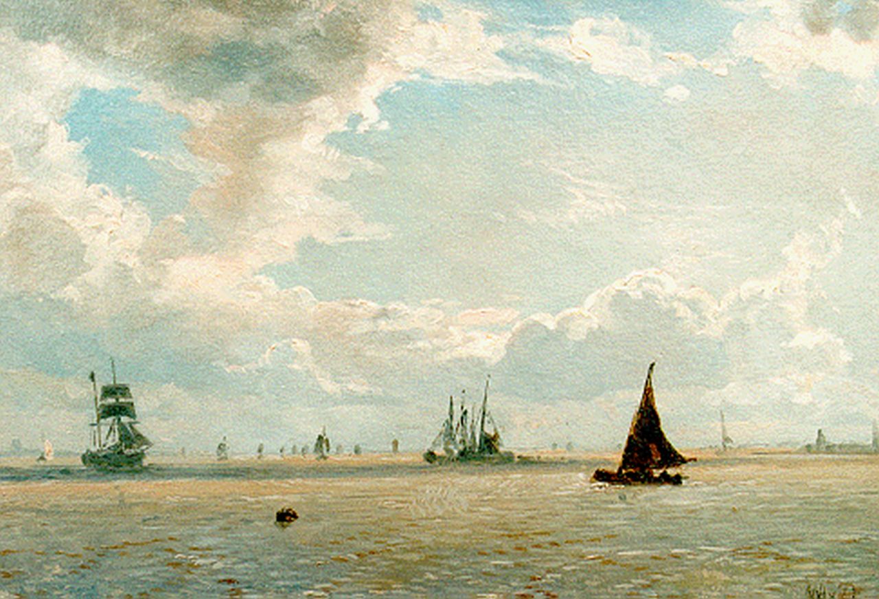 Deventer W.A. van | 'Willem' Anthonie van Deventer, Zeegezicht, olieverf op doek op paneel 20,5 x 28,3 cm, gesigneerd rechtsonder initialen