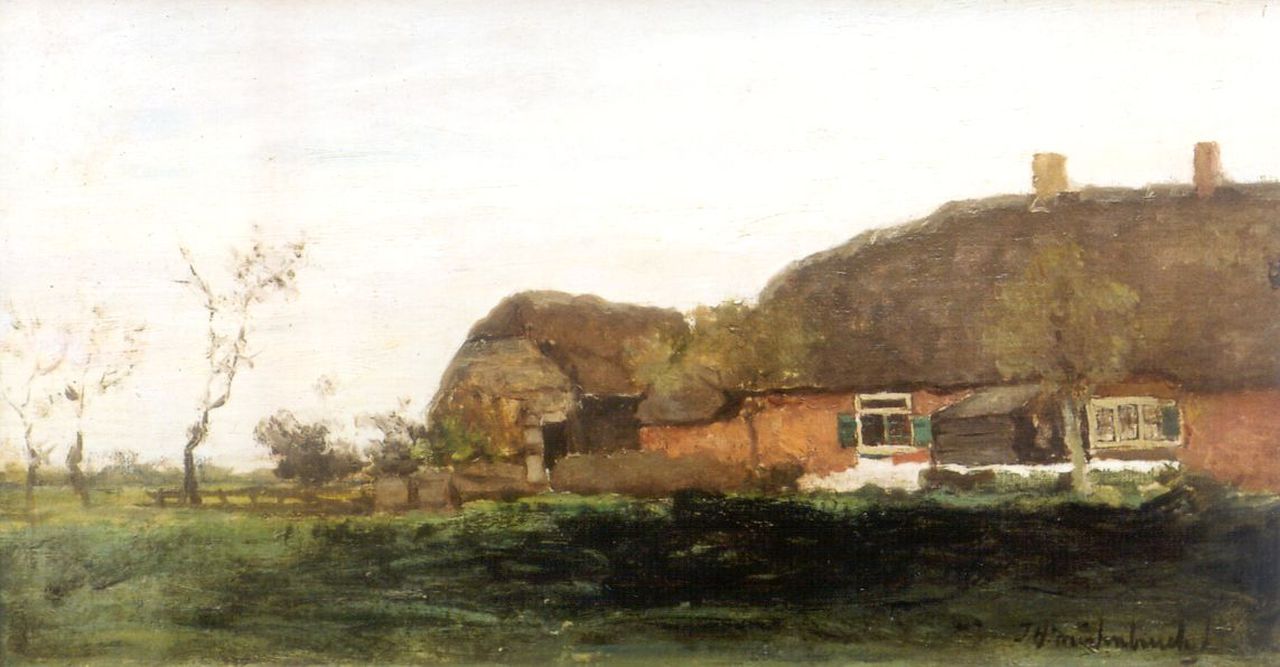 Weissenbruch H.J.  | Hendrik Johannes 'J.H.' Weissenbruch, Boerderij in polderlandschap, olieverf op doek 19,0 x 34,1 cm, gesigneerd rechtsonder