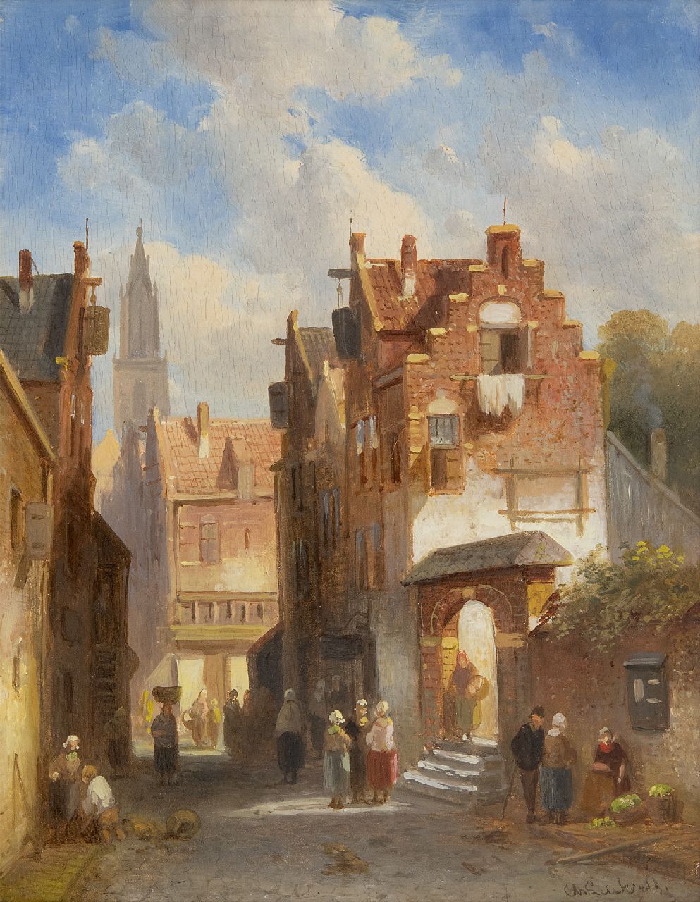 Leickert C.H.J.  | 'Charles' Henri Joseph Leickert | Schilderijen te koop aangeboden | Marktdag in een Hollands stadje, olieverf op paneel 27,0 x 21,2 cm, gesigneerd rechtsonder