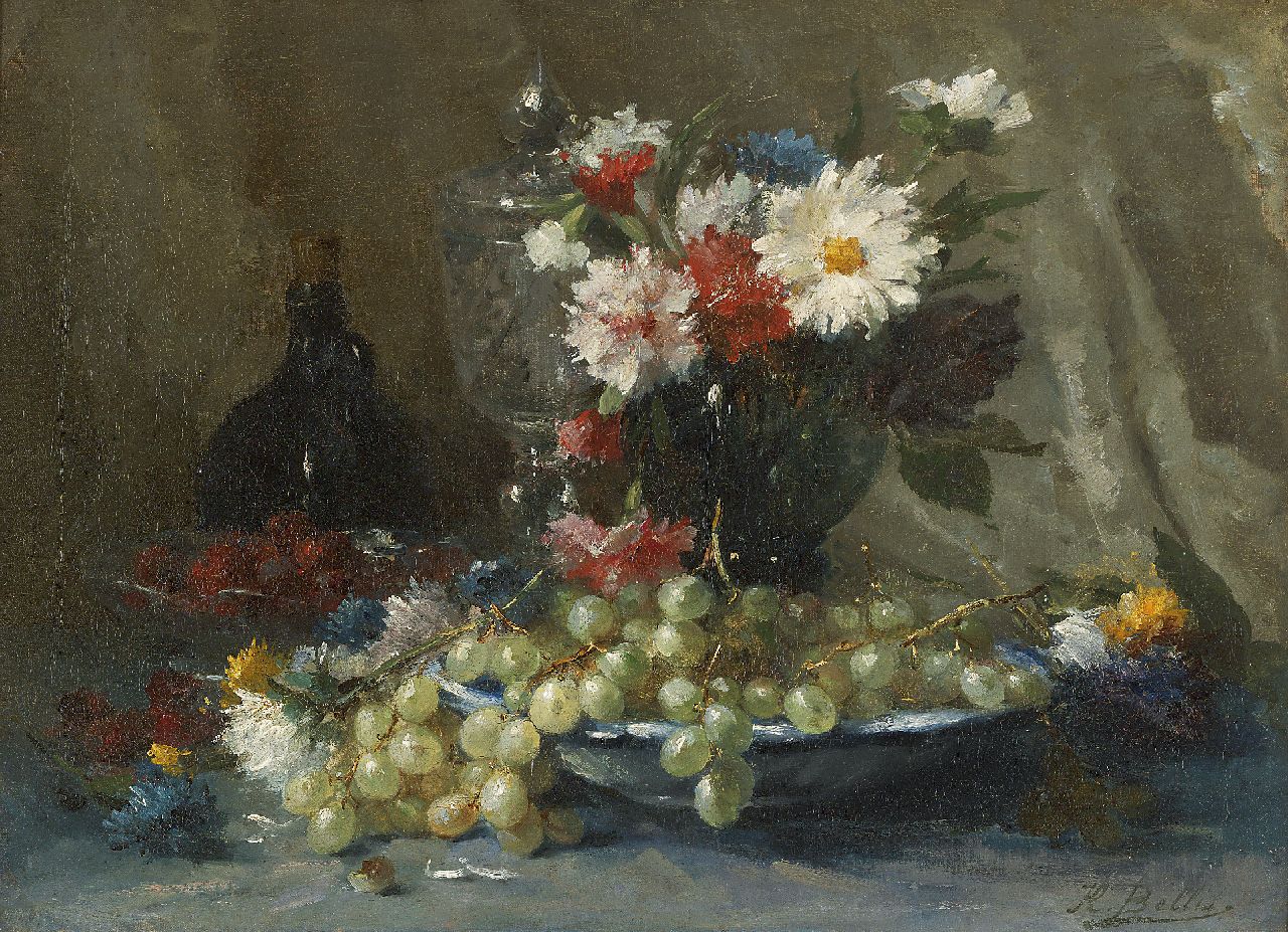 Bellis J.L.  | Josse-Lambert 'Hubert' Bellis, Stilleven met bloemen en fruit, olieverf op doek 46,4 x 63,2 cm, gesigneerd rechtsonder
