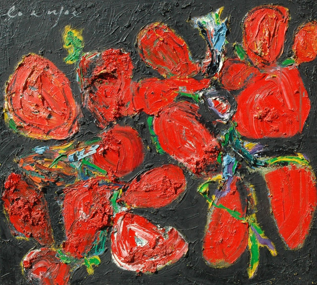 Lo-A-Njoe G.T.  | 'Guillaume' Theodoor Lo-A-Njoe, Compositie, olieverf op doek 90,0 x 100,0 cm, gesigneerd linksboven en verso en verso gedateerd '92