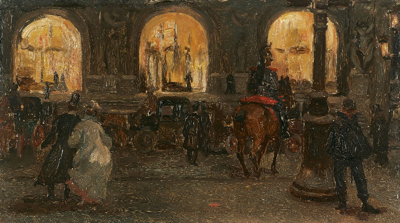 Luijt A.M.  | Arie Martinus 'Thies' Luijt, Paardenkoetsen voor de Opera in Parijs, bij avond, olieverf op paneel 22,7 x 40,1 cm, gesigneerd linksonder