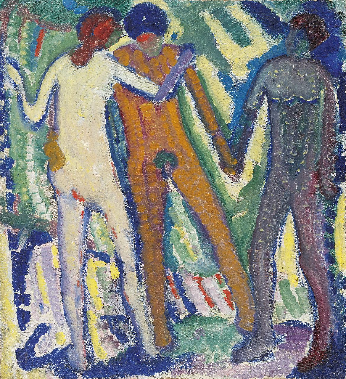 Schwarz S.  | Samuel 'Mommie' Schwarz, Drie figuren, olieverf op doek 42,2 x 37,5 cm, te dateren ca. 1912-1913