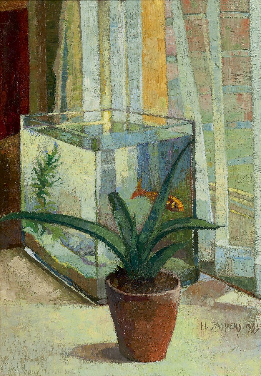 Henk Jaspers | Stilleven met aquarium, olieverf op paneel, 46,5 x 33,0 cm, gesigneerd r.o. en gedateerd 1933
