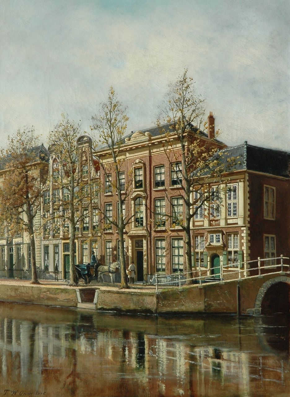 Ouwerkerk T.W.  | Timotheus Wilhelmus Ouwerkerk, Het Rapenburg, Leiden, bij de Groenhazengracht, olieverf op doek 53,0 x 39,3 cm, gesigneerd linksonder