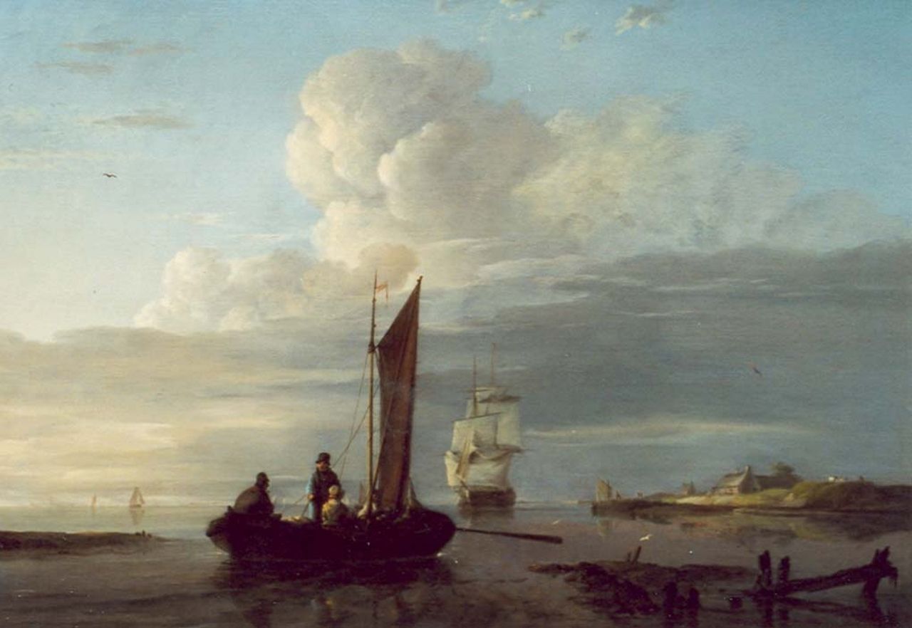 Koekkoek J.H.  | Johannes Hermanus Koekkoek, Vertrek uit de binnenwateren, olieverf op paneel 28,0 x 39,0 cm, gesigneerd rechtsonder