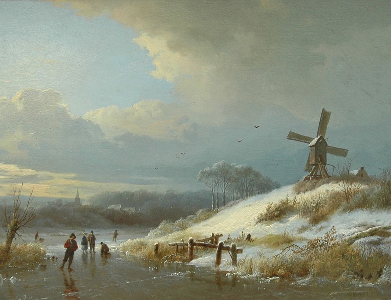 Koekkoek B.C.  | Barend Cornelis Koekkoek, Schaatsers op een bevroren vaart, olieverf op paneel 23,1 x 30,3 cm, gesigneerd rechtsonder en gedateerd 1834