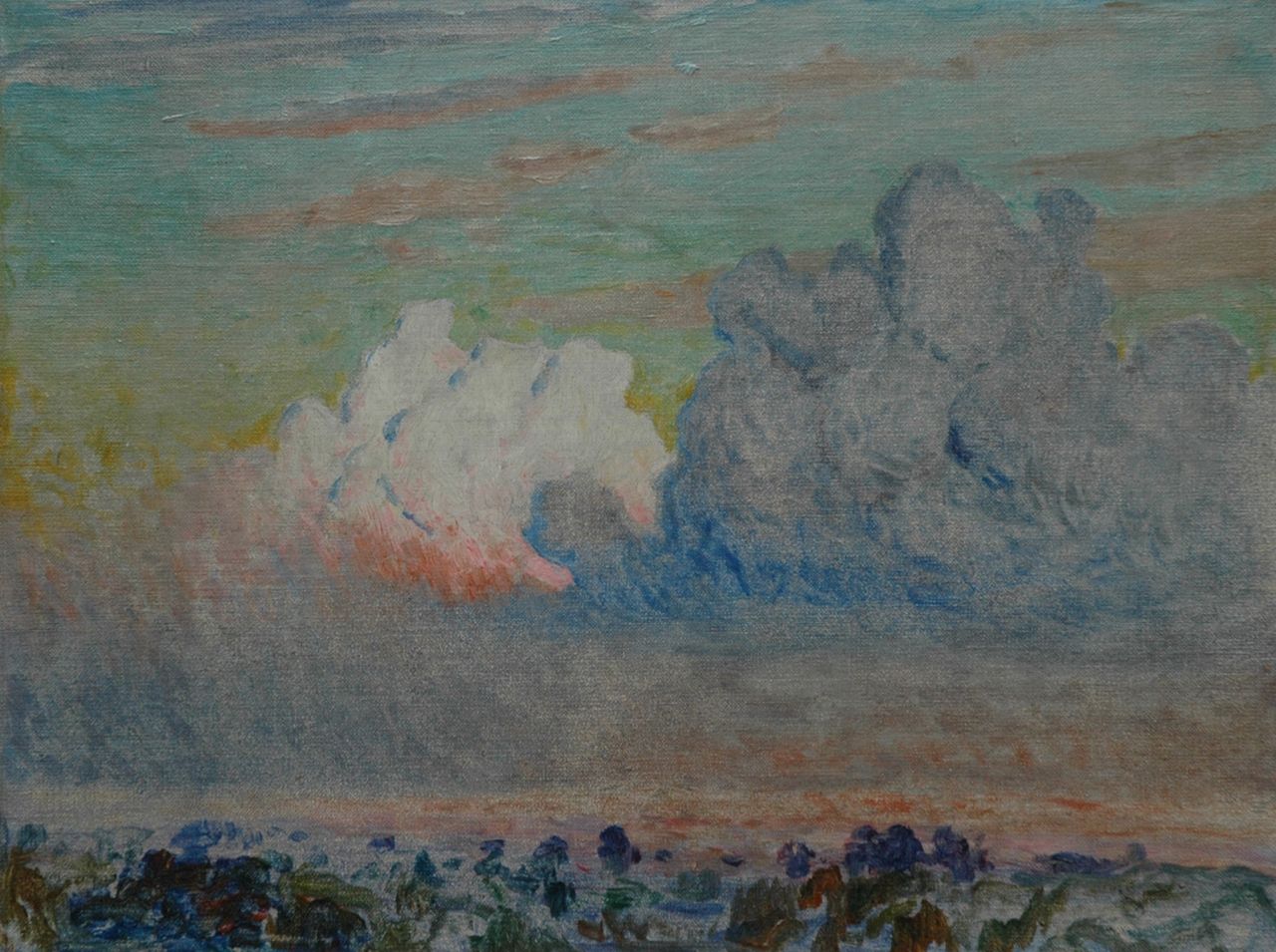 Claus E.  | Emile Claus, Torenwolken, olieverf op doek op schildersboard 26,5 x 35,5 cm, te dateren ca. 1910-1920