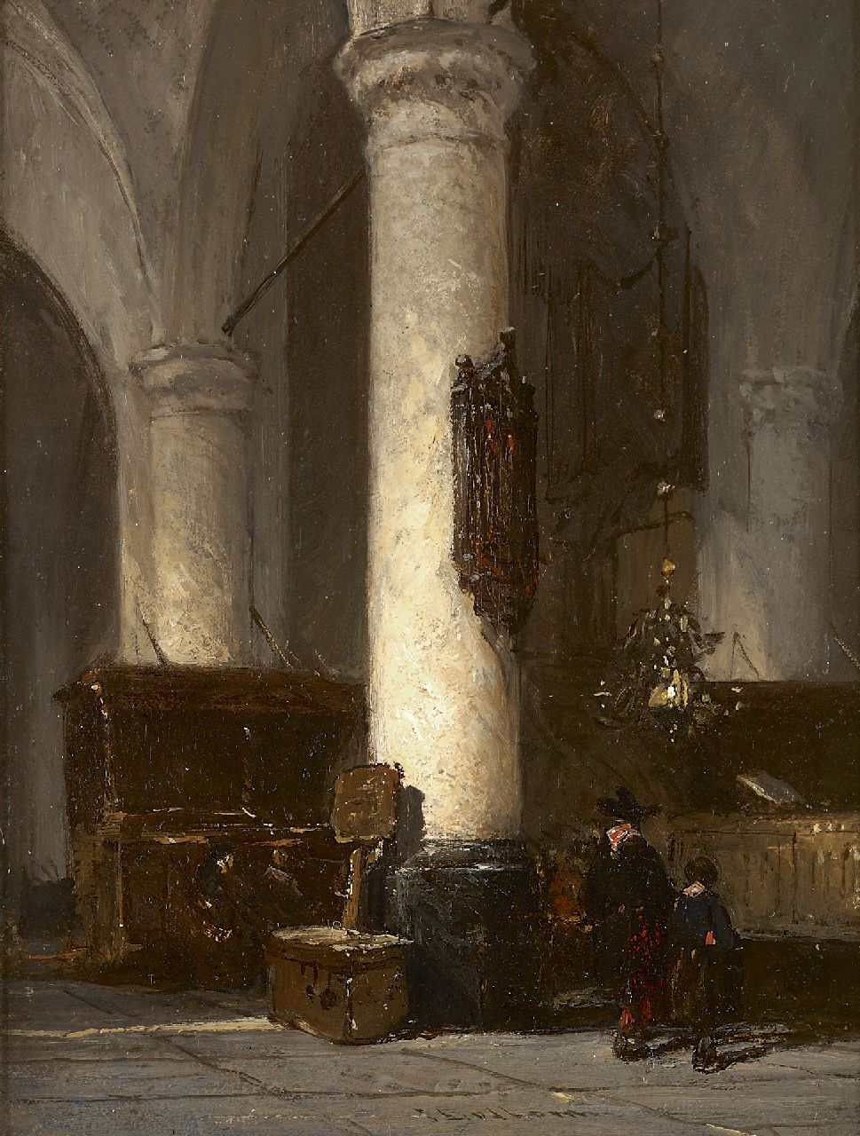 Bosboom J.  | Johannes Bosboom, Interieur van de Hervormde Kerk te Hattem, olieverf op paneel 17,6 x 13,4 cm, gesigneerd middenonder