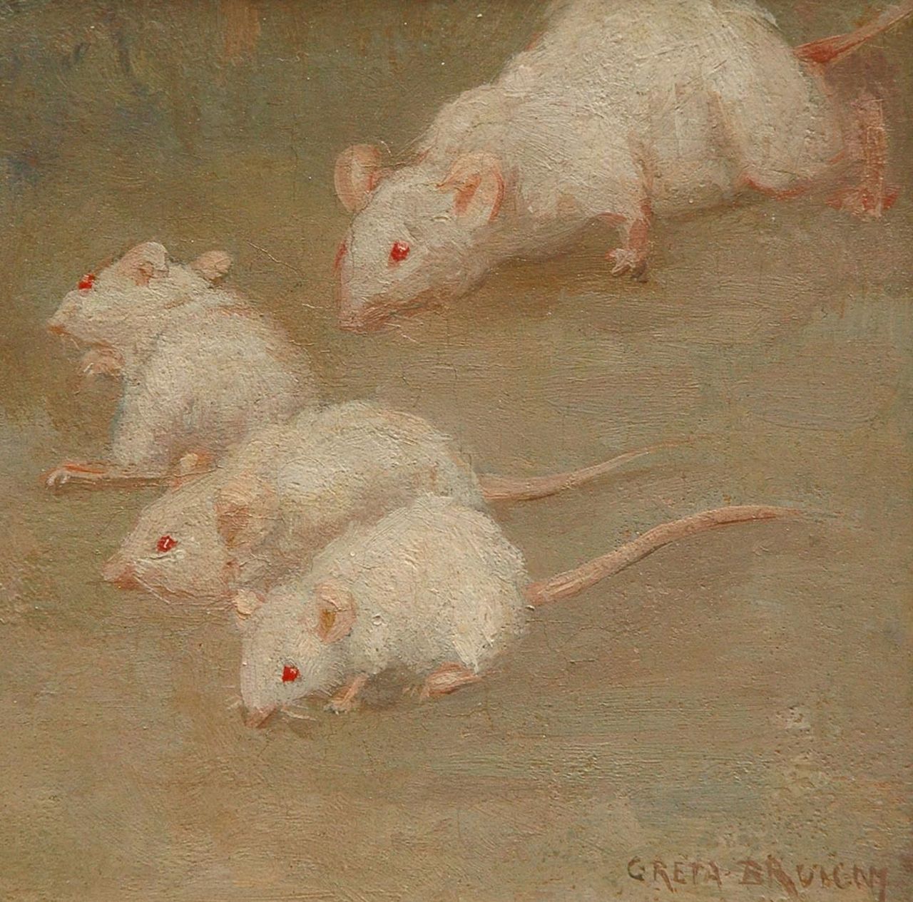 Bruigom M.C.  | Margaretha Cornelia 'Greta' Bruigom, Witte muisjes, olieverf op paneel 13,1 x 12,9 cm, gesigneerd rechtsonder