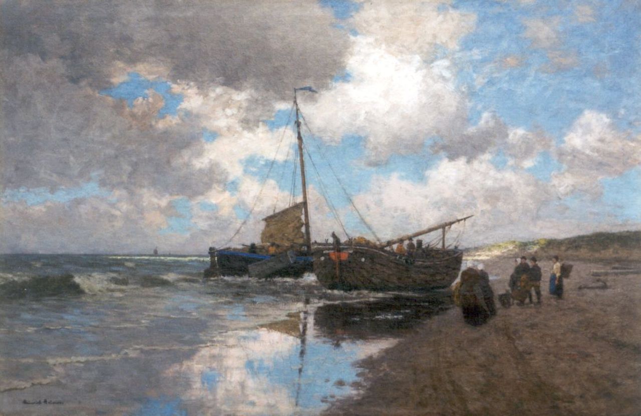 Heimes H.  | Heinrich Heimes, Na de vangst, Egmond aan Zee, olieverf op doek 111,6 x 169,2 cm, gesigneerd linksonder