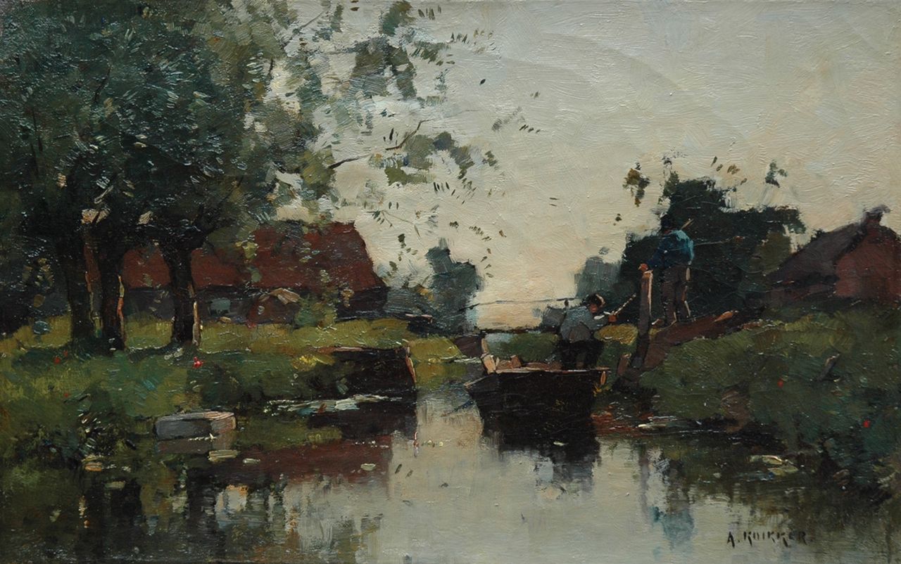 Knikker A.  | Aris Knikker, Praamschuit op een poldersloot, olieverf op doek 23,3 x 36,5 cm, gesigneerd rechtsonder