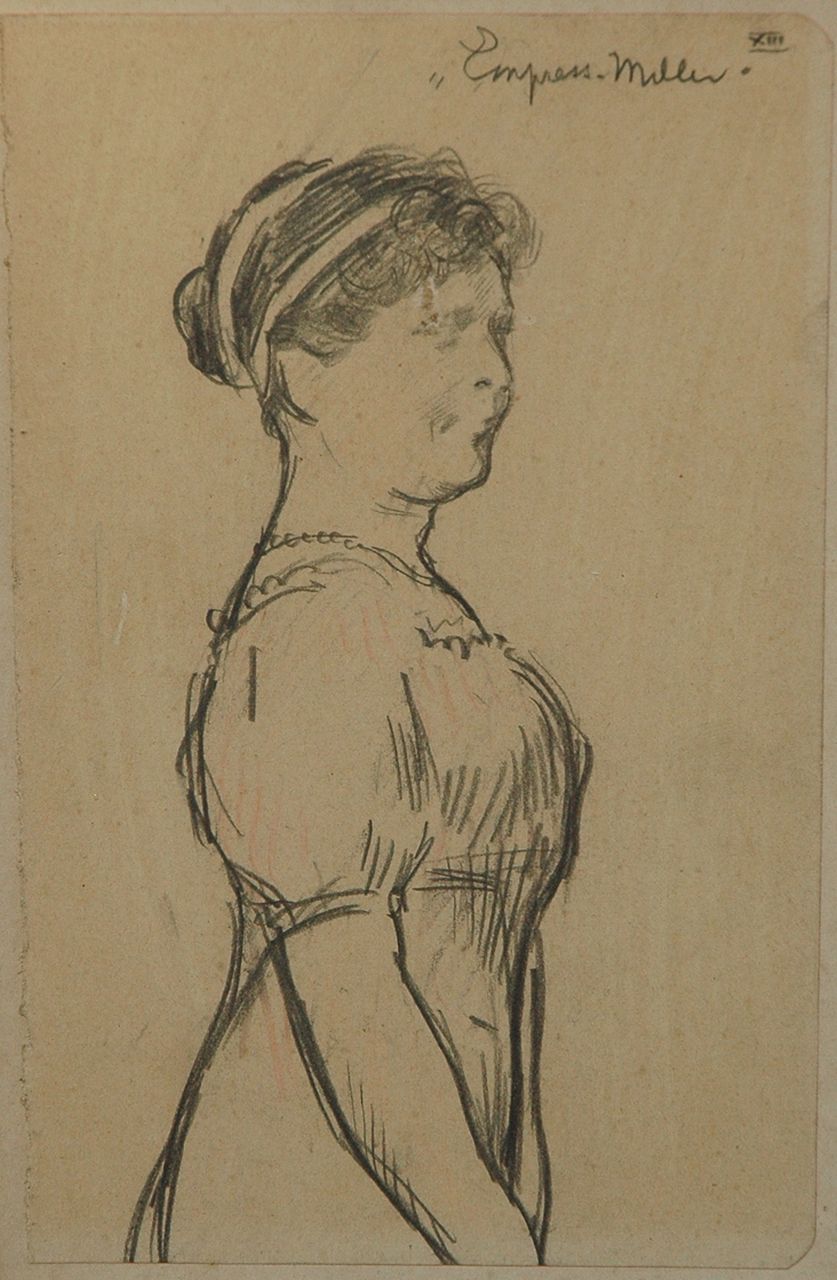 Sluiter J.W.  | Jan Willem 'Willy' Sluiter, Empress-Miller, potlood op papier 19,6 x 12,3 cm