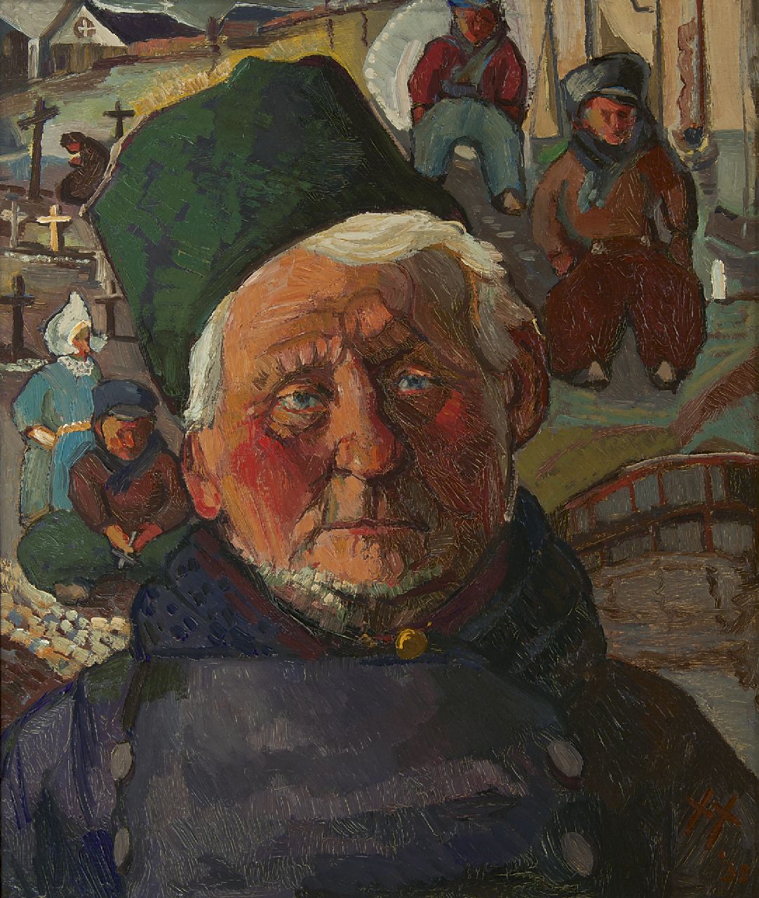 Kruysen J.  | Johannes 'Jan' Kruysen | Schilderijen te koop aangeboden | Vissersportret, olieverf op board 59,7 x 50,3 cm, gesigneerd rechtsonder en gedateerd '35