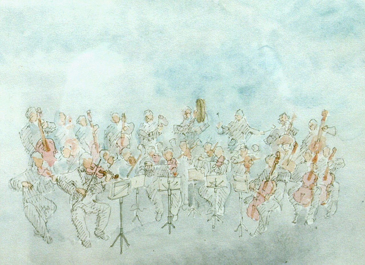 Cheto M. del | M. del Cheto, Orkest, aquarel op papier 24,0 x 30,5 cm, gesigneerd rechtsonderimon en gedateerd '84