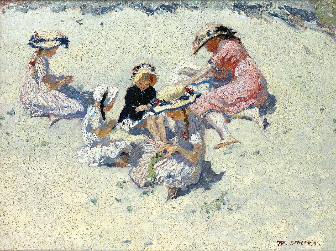 Smeers F.  | Frans Smeers, Kinderen in de duinen, olieverf op doek 45,3 x 60,4 cm, gesigneerd rechtsonder en verso gedateerd 1911