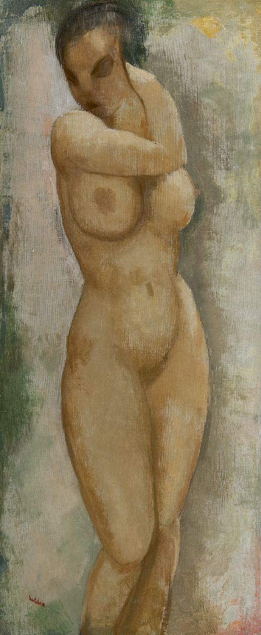 Kelder A.B.  | Antonius Bernardus 'Toon' Kelder | Schilderijen te koop aangeboden | Vrouwelijk naakt staand, olieverf op doek 70,3 x 30,5 cm, gesigneerd linksonder