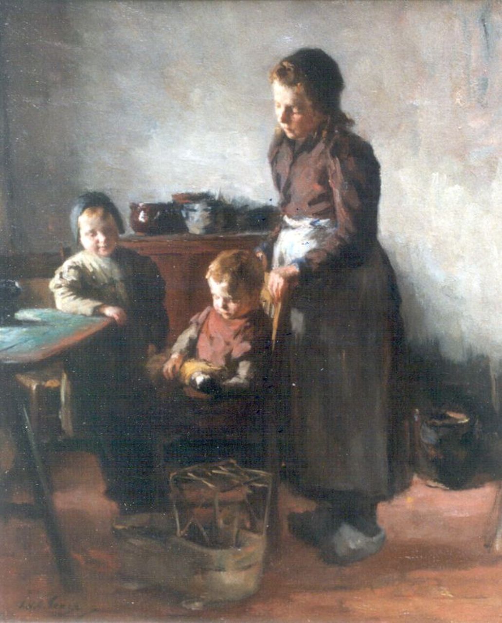 Tonge L.L. van der | 'Lammert' Leire van der Tonge, Moeder met kinderen, olieverf op doek 54,0 x 45,5 cm, gesigneerd linksonder en verso