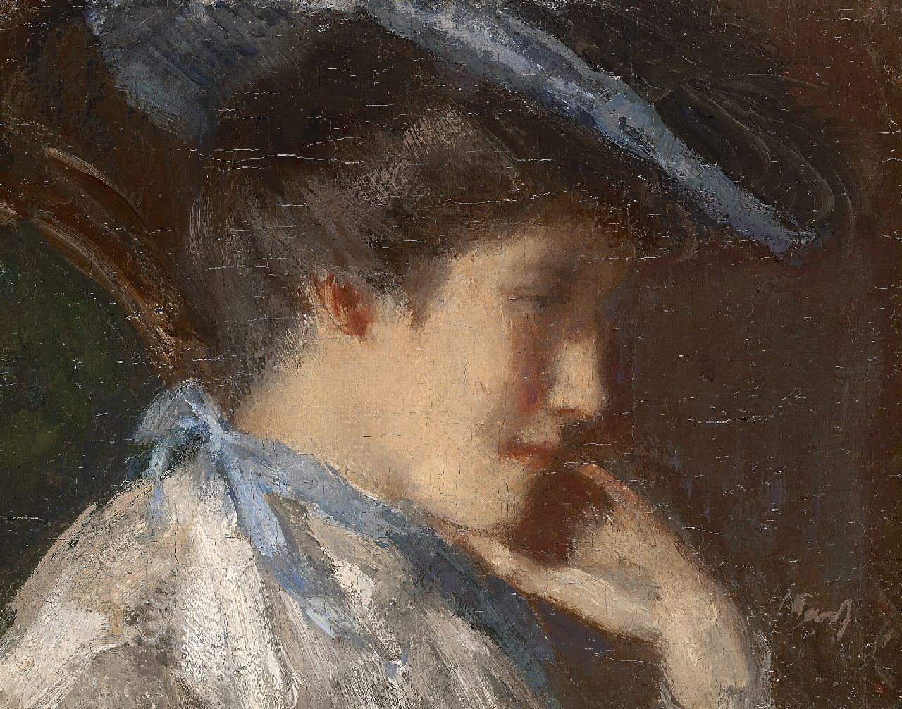 Garf S.  | Salomon Garf, Portret van Suze Garf, zuster van de schilder, olieverf op doek op karton 14,2 x 17,9 cm, gesigneerd rechtsonder en te dateren ca. 1903-1904