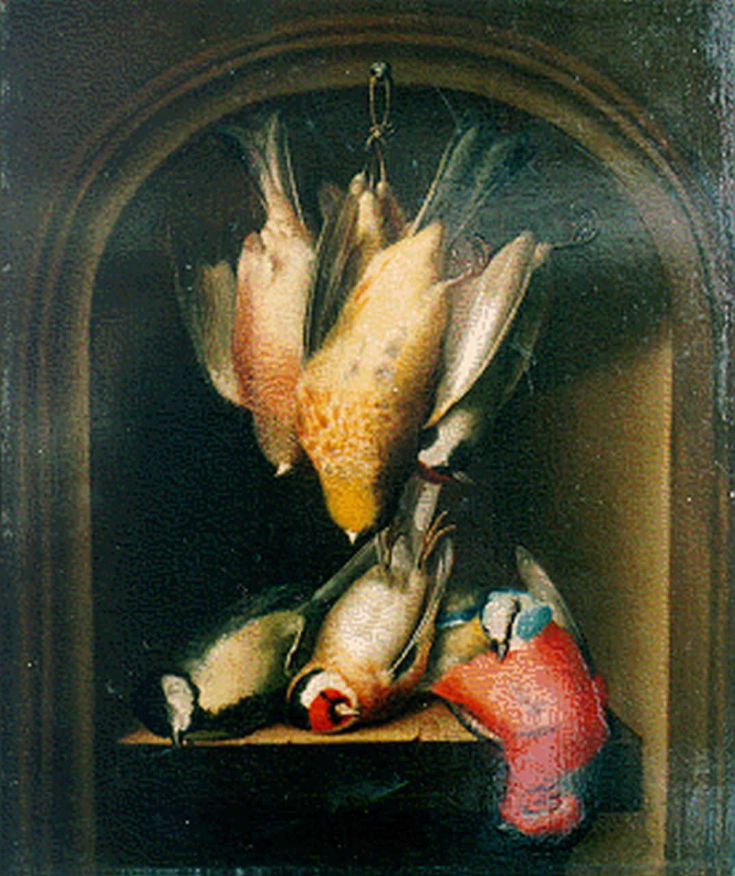 Elise Sturmer | Stilleven met dode vogels in een nis, olieverf op paneel, 31,8 x 27,1 cm, gesigneerd l.o. en gedateerd 1828