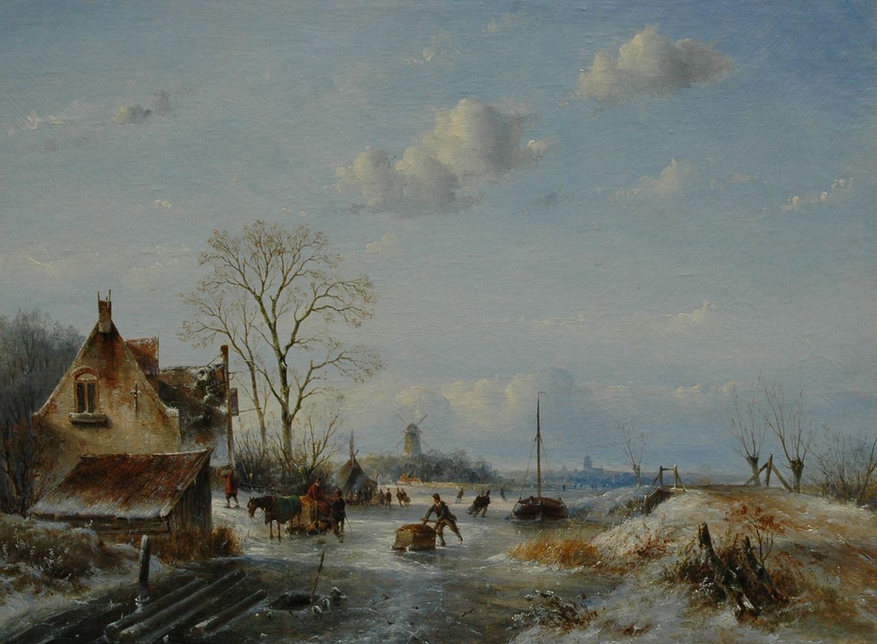 Hans J.G.  | Josephus Gerardus Hans, IJsvermaak op een zonnige winterdag, olieverf op doek 53,3 x 71,0 cm, gesigneerd rechtsonder (vaag)