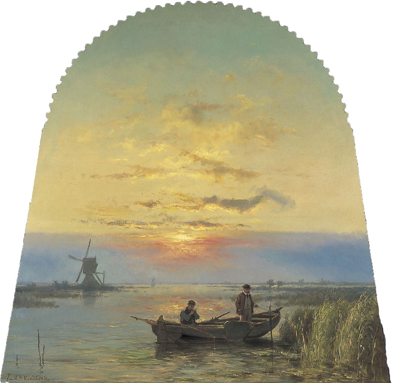 Koekkoek J.H.B.  | Johannes Hermanus Barend 'Jan H.B.' Koekkoek, Vissen bij ochtendgloren, olieverf op paneel 126,0 x 127,3 cm