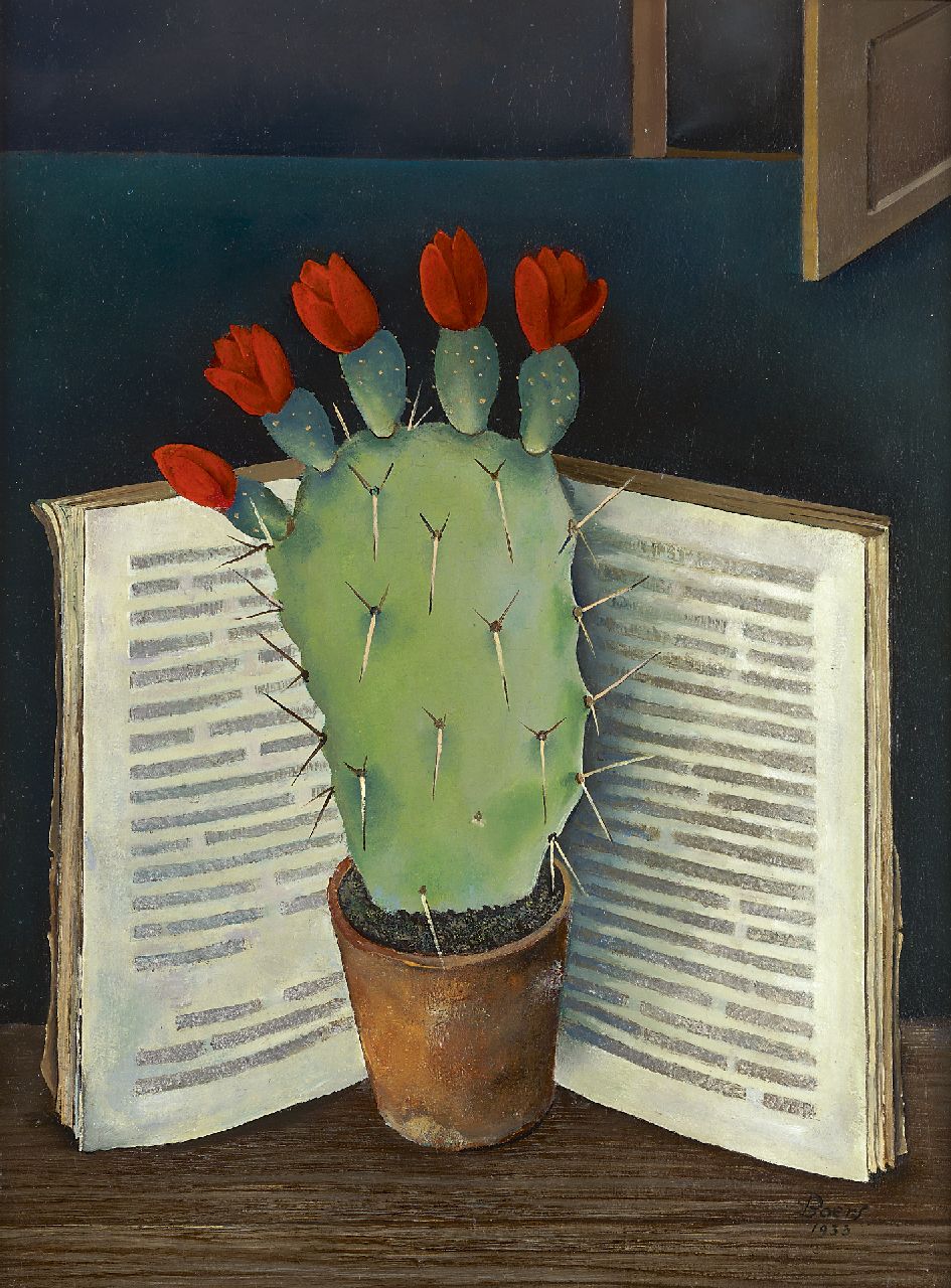 Boers W.H.F.  | 'Willy' Herman Friederich Boers, Bloeiende cactus, olieverf op paneel 40,0 x 30,0 cm, gesigneerd rechtsonder en verso en gedateerd 1933