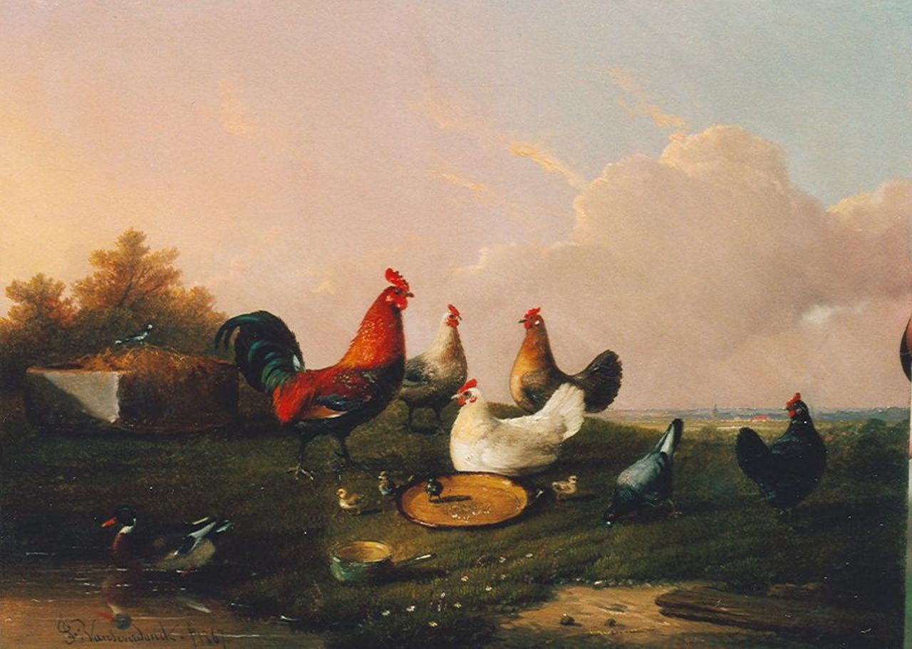 Severdonck F. van | Frans van Severdonck, Pluimvee, olieverf op paneel 17,7 x 24,1 cm, gesigneerd middenonder en gedateerd 1869
