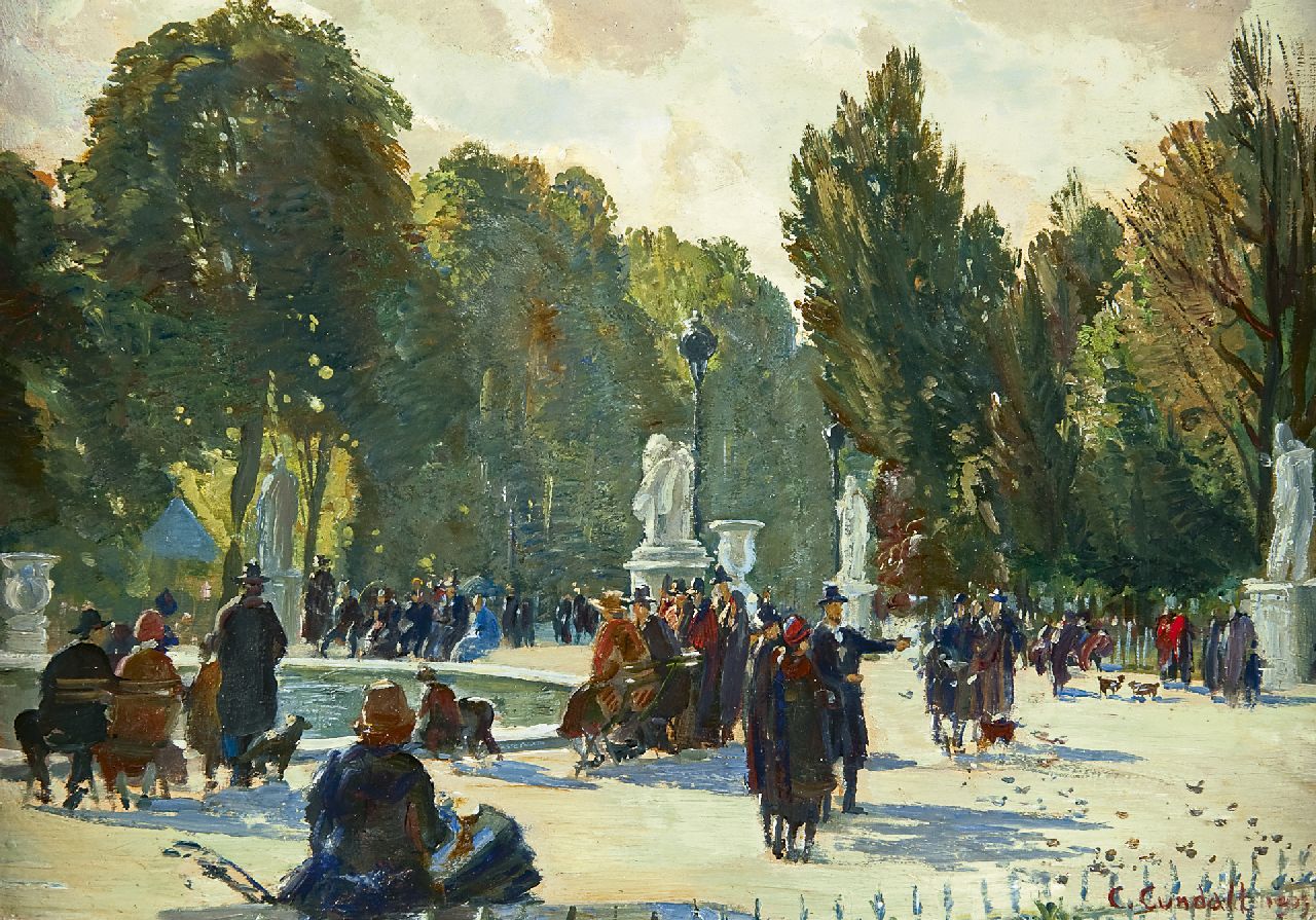 Cundall C.E.  | Charles-Ernest Cundall, Jardin des Tuilleries, Parijs, olieverf op paneel 23,5 x 32,9 cm, gesigneerd rechtsonder en gedateerd 1939