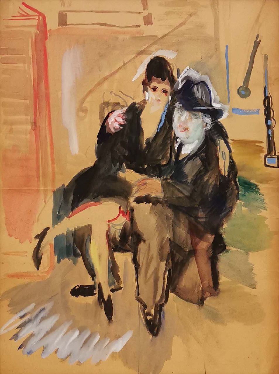 George Martens | Zittend paar, gouache op papier, 85,6 x 64,6 cm