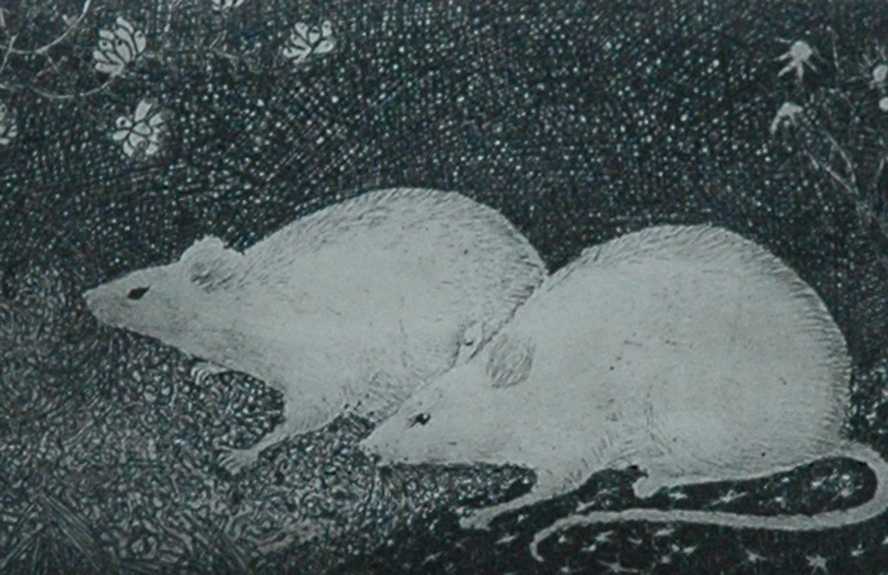 Mankes J.  | Jan Mankes, Twee muizen, kopergravure op papier 6,9 x 10,0 cm, gesigneerd rechtsonder (in potlood) en te dateren 1916