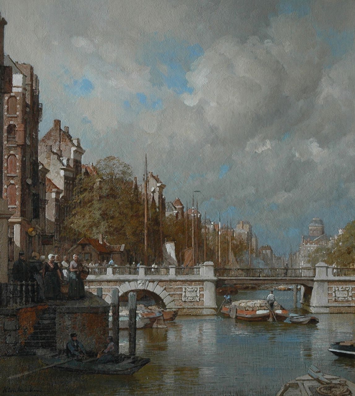 Klinkenberg J.C.K.  | Johannes Christiaan Karel Klinkenberg, Gezicht op de Leuvehaven te Rotterdam met de Nieuwe Leuvebrug op de voorgrond, olieverf op doek 54,0 x 47,7 cm, gesigneerd linksonder
