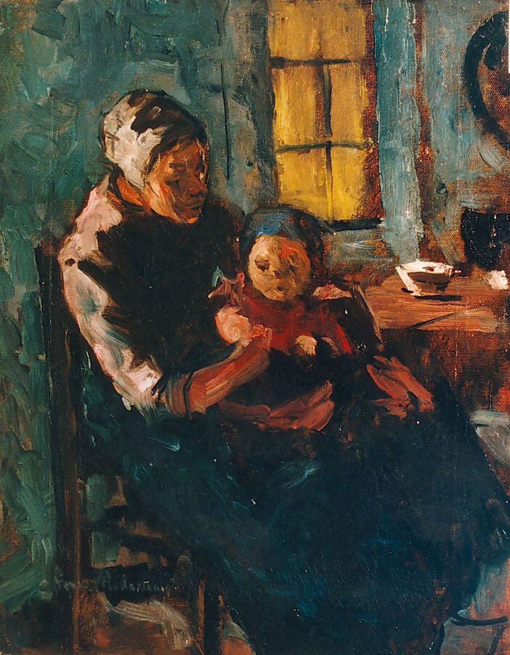 Robertson S.  | Susanne 'Suze' Robertson, Moeder met kind op schoot, olieverf op doek 40,0 x 32,0 cm, gesigneerd linksonder