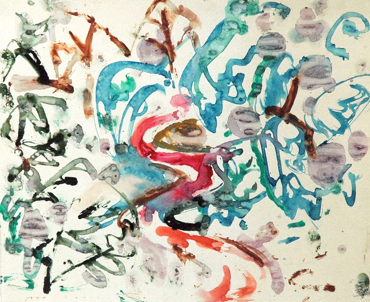 Jordens J.G.  | 'Jan' Gerrit Jordens, Compositie, aquarel op papier 21,0 x 24,5 cm, gesigneerd linksonder en te dateren jaren 50