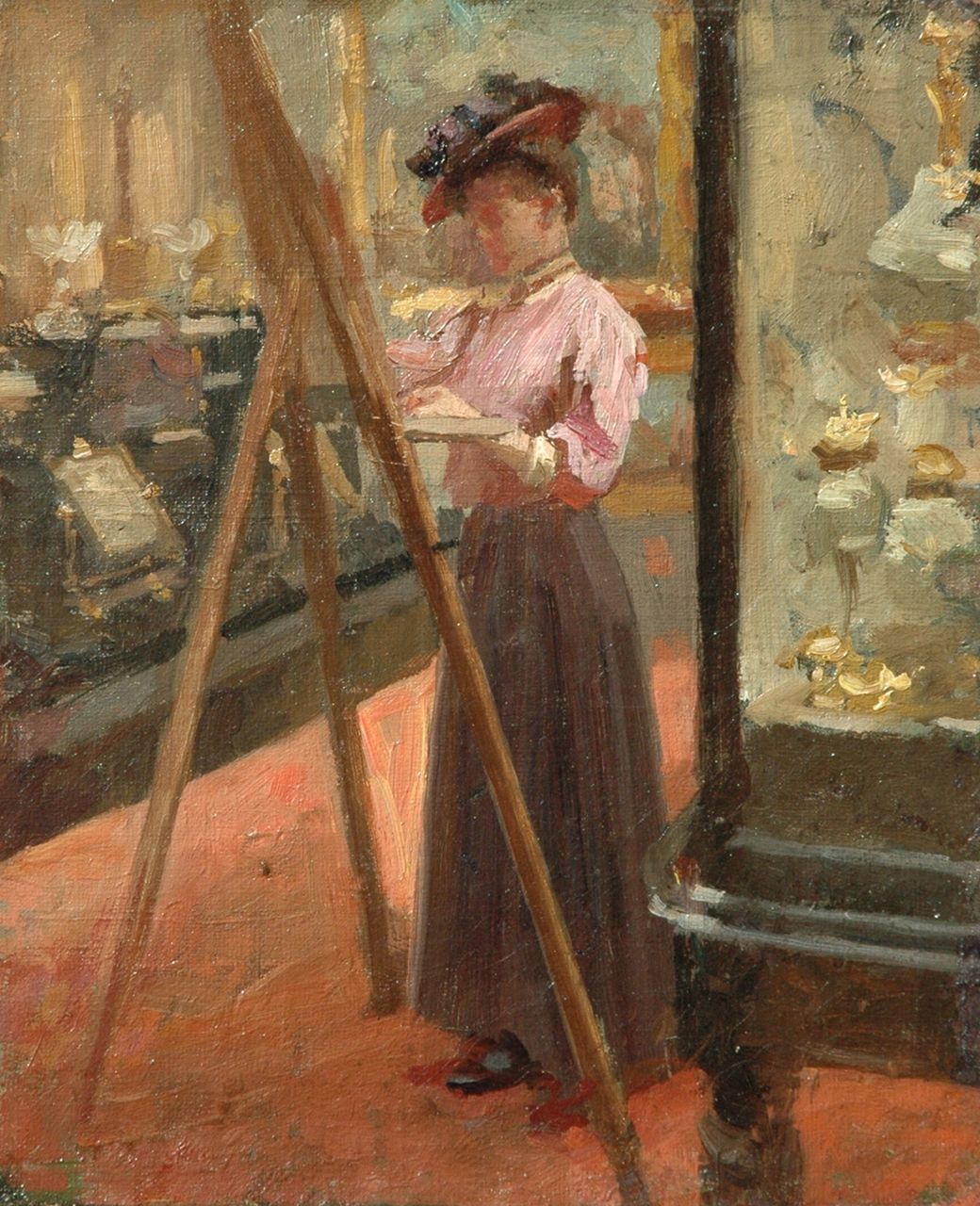 Engelse School | De impressioniste, olieverf op doek, 27,0 x 22,3 cm
