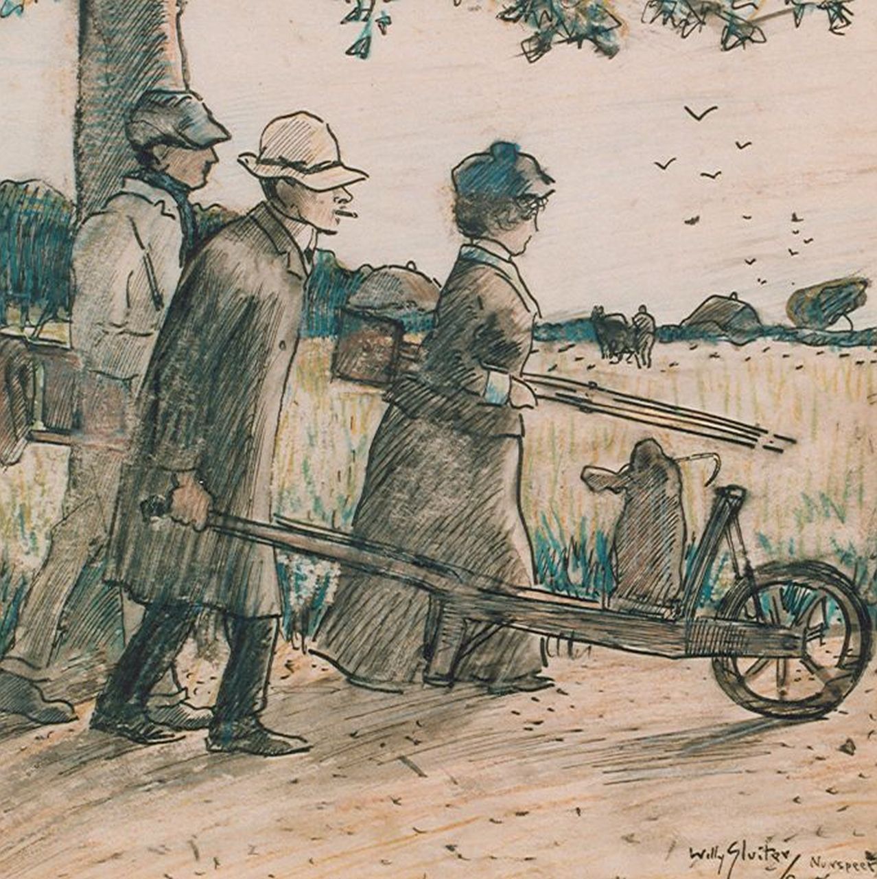 Sluiter J.W.  | Jan Willem 'Willy' Sluiter, 'C. en A. van Wijk en W. Sluiter, Oost-Indische inkt en krijt op papier 23,8 x 23,8 cm, gesigneerd rechtsonder en gedateerd 1905
