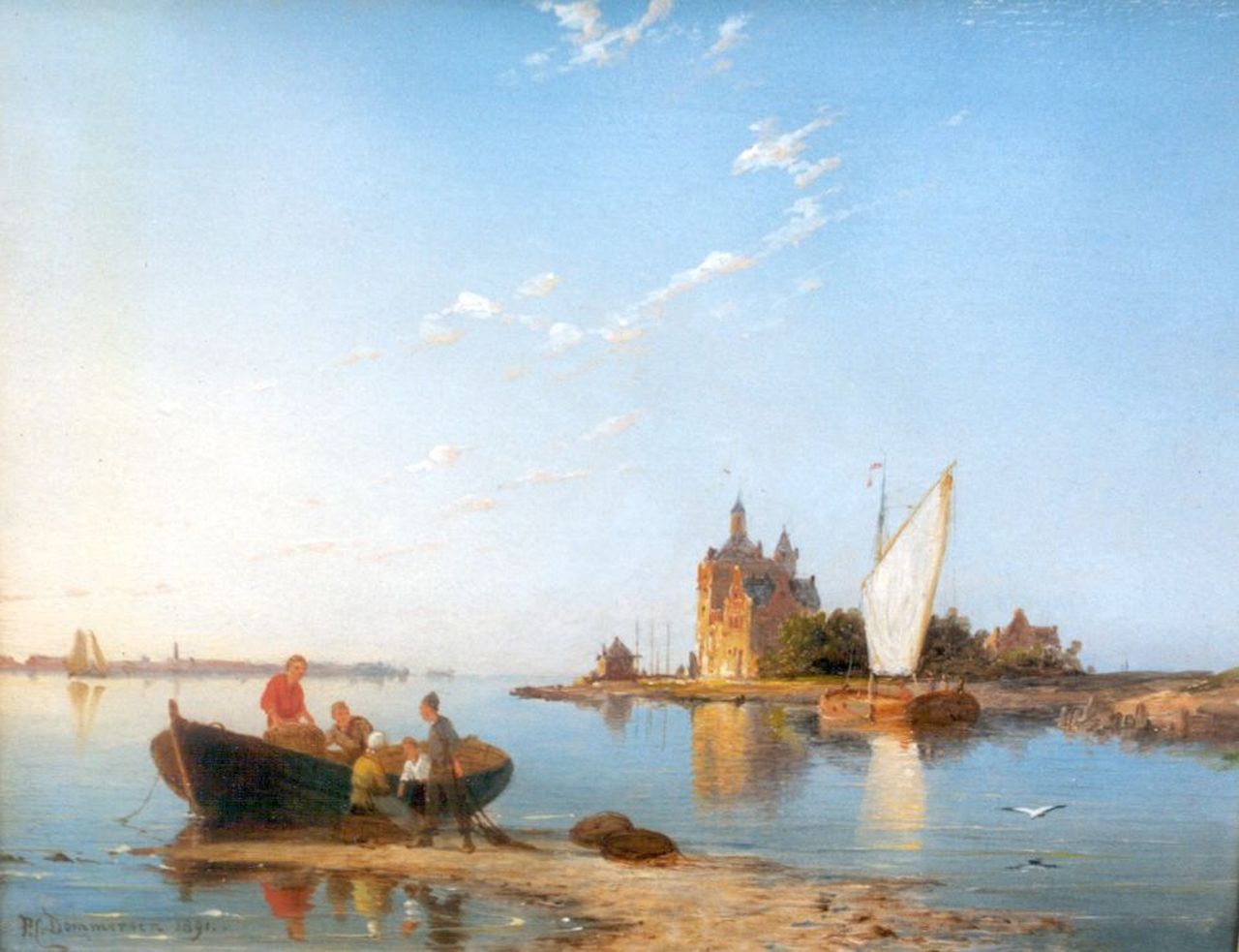 Dommershuijzen P.C. | Pieter Cornelis Dommershuijzen, Vissersvolk op een zandbank voor Serooskerke, olieverf op paneel 20,0 x 25,2 cm, gesigneerd linksonder en gedateerd 1891 Dommershuijzen P.C. | Pieter Cornelis Dommershuijzen, Vissersvolk op een zandbank voor Serooskerke, olieverf op paneel 20,0 x 25,2 cm, gesigneerd linksonder en gedateerd 1891