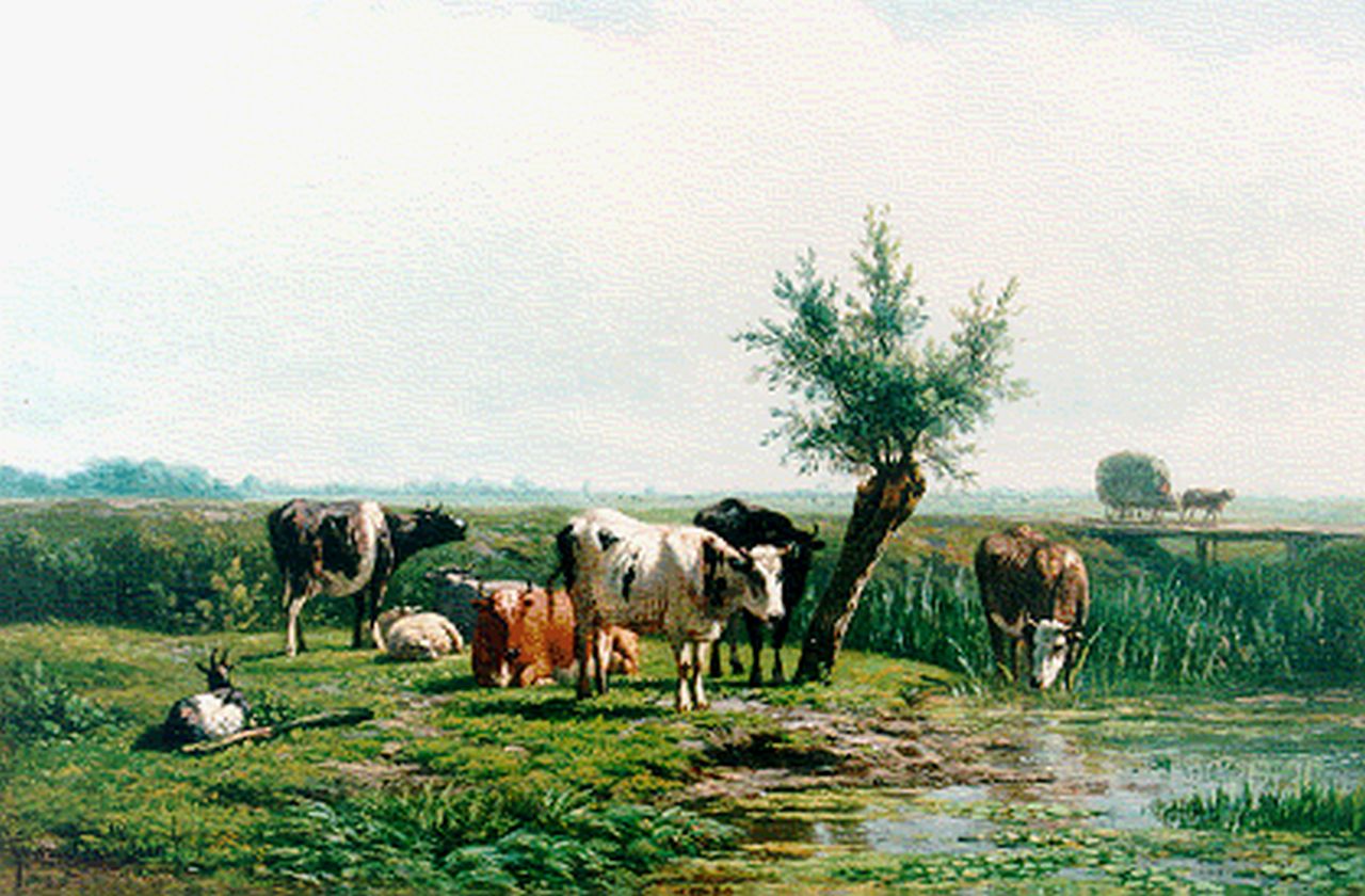Berg S. van den | Simon van den Berg, Vee langs de slootkant, olieverf op paneel 30,5 x 39,2 cm, gesigneerd linksonder