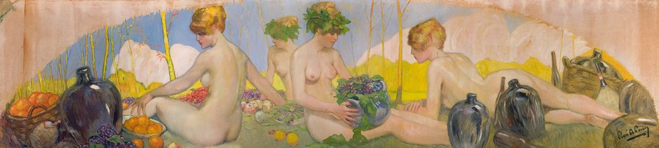 Pauw R. de | René de Pauw, Allegorie van de herfst, olieverf op doek 101,0 x 455,0 cm, gesigneerd rechtsonder