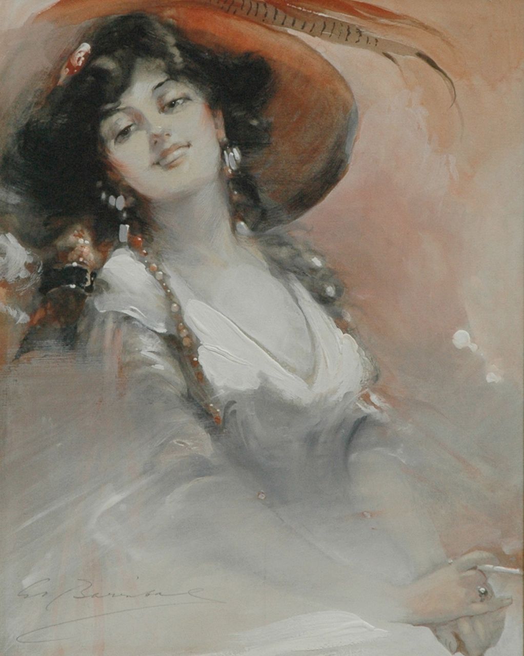 Barribal W.H.  | William H. Barribal, Lady of fashion, zwart krijt en aquarel op papier 29,0 x 23,1 cm, gesigneerd linksonder