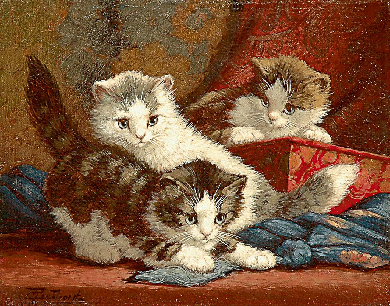 Raaphorst C.  | Cornelis Raaphorst, Drie spelende katjes, olieverf op doek 24,5 x 30,7 cm, gesigneerd linksonder