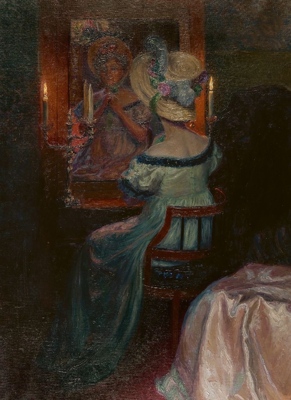 Kupelwieser I.  | Ida Kupelwieser | Schilderijen te koop aangeboden | Voor de spiegel, olieverf op doek 110,5 x 80,3 cm, te dateren ca. 1910