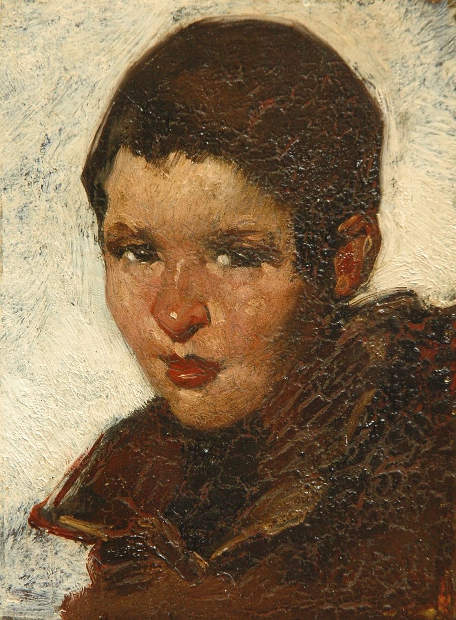 Berg W.H. van den | 'Willem' Hendrik van den Berg, Jongensportret, olieverf op paneel 12,7 x 9,5 cm