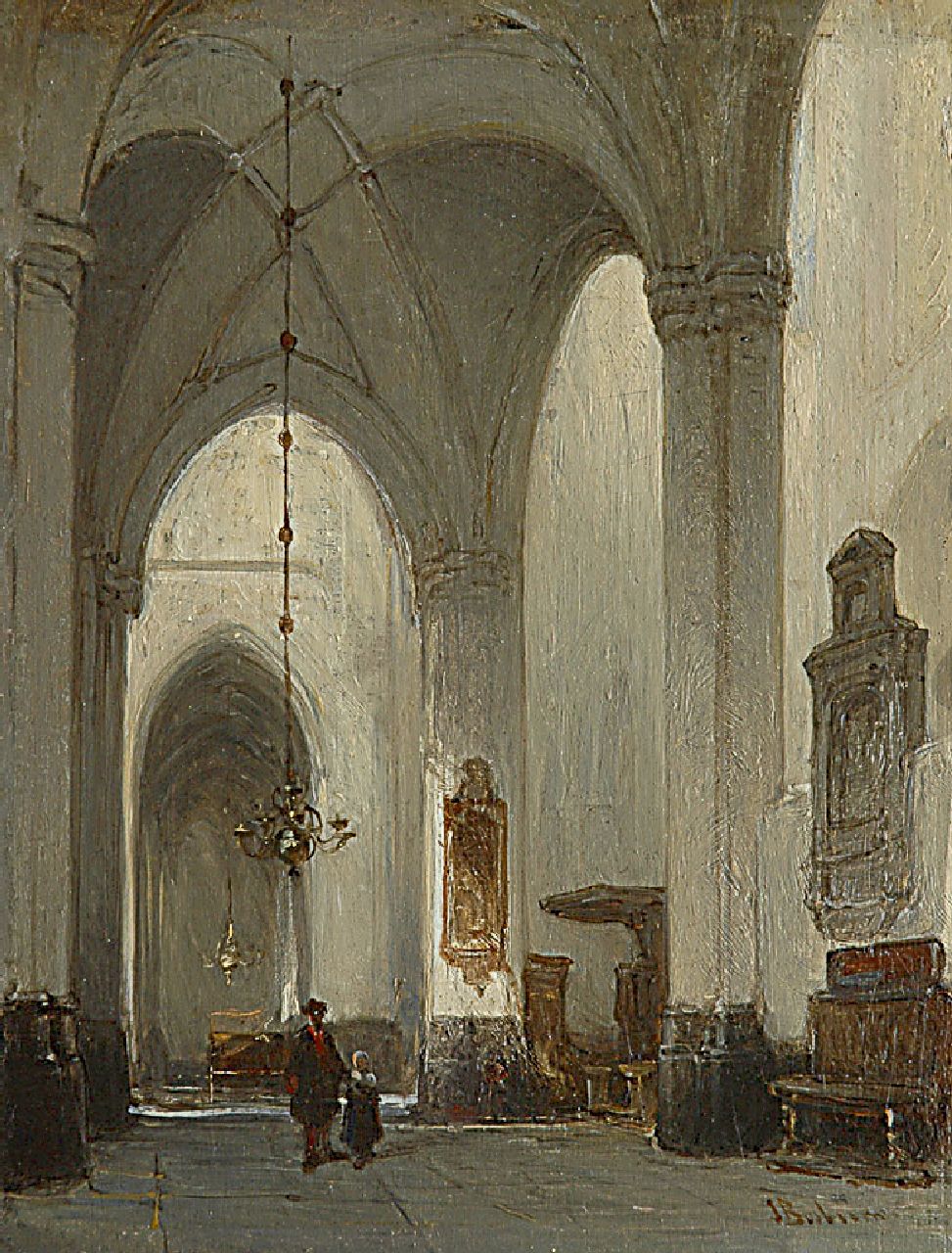 Bosboom J.  | Johannes Bosboom, Interieur van de Grote Kerk te Breda, olieverf op paneel 20,8 x 16,0 cm, gesigneerd rechtsonder